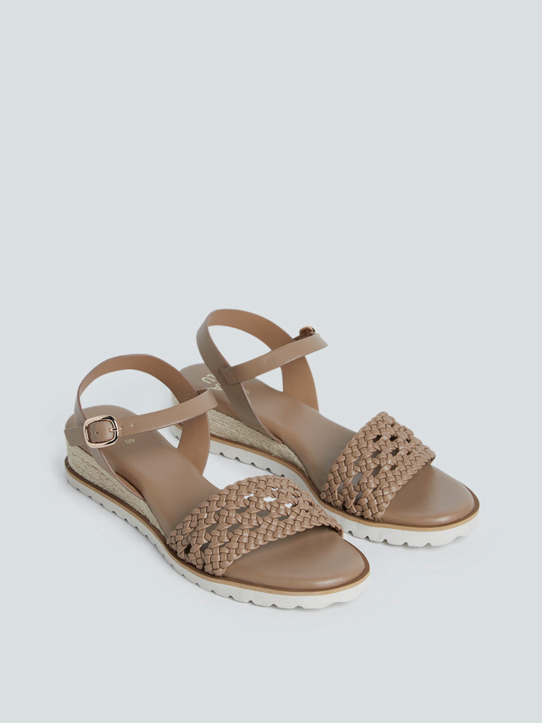 LUNA BLU Taupe Wedge-Heel Sandals